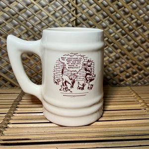 Vintage funny ceramic stein beer mug Dirty Cat Kittens Comic Wrestle